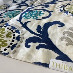 Thibaut Banyan Embroidery Blue and Green fabric sample